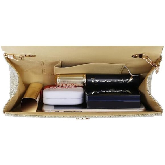 Evening Clutch Bag for Women Golden Sparkling Party Clutch Wedding Party Handbag - Picture 4 of 6